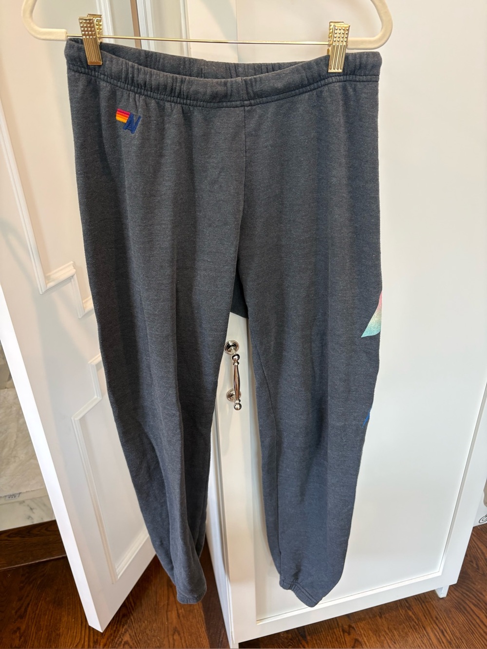 Women’s Charcoal Gray Jogger Pants with Rainbow Accent